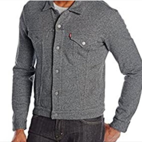 Levi's French Terry Sweatshirt Trucker Jacket Snap Front Gray Sz Small - Picture 2 of 12